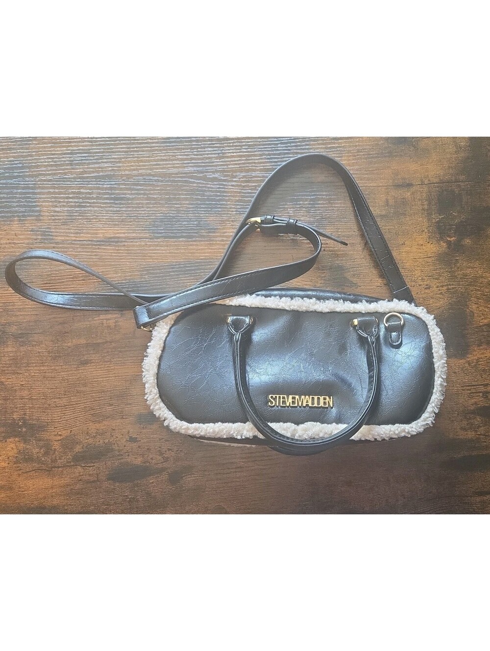 Steve Madden Bjemmie satchel bag faux-sherpa trim crossbody strap y2k